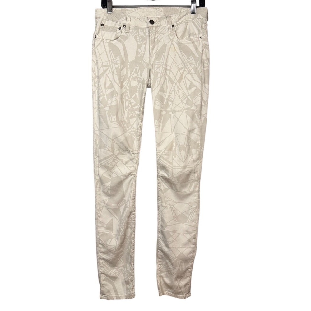 HELMUT LANG Low Rise Stretch Skinny Jeans, White Gray Origami Pattern, Size 26
